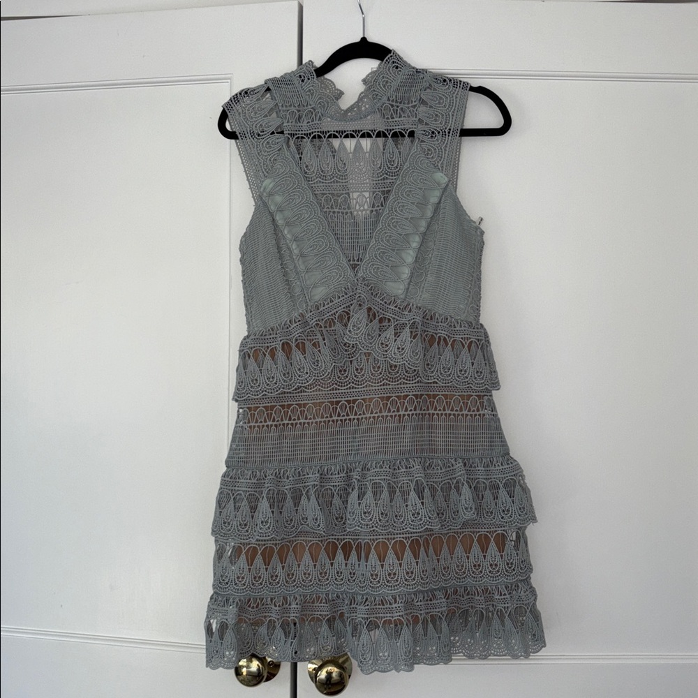 Self-Portrait dusty blue Lace Mini Dress